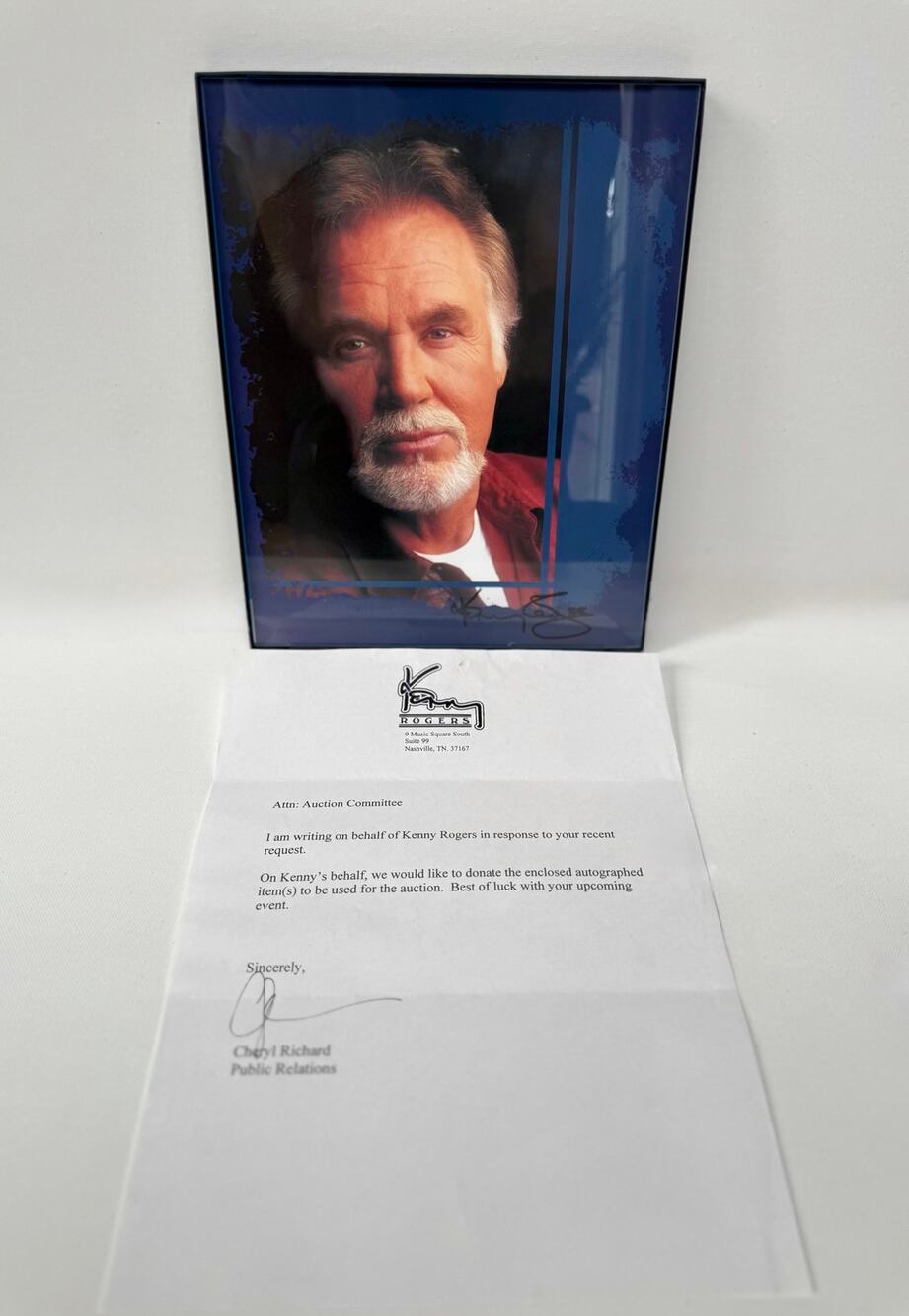 Kenny Rogers Signed Photograph With Fundraiser Donation Letter